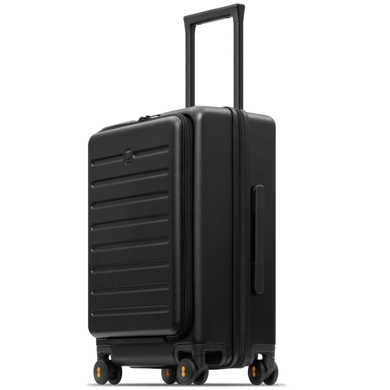 LEVEL8 Road Runner Carry On Luggage with Front Compartment, 20 Inch Lightweight Hard Shell Suitcases with Wheels Airline Approved, Tsa Locks for Luggage, Black