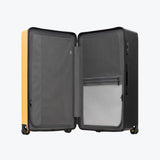 LEVEL8 Voyageur Wide Handle Luggage Airline Approved, 28 Inch Luggage with Spinner Wheels, Hardshell Large Checked Suitcases for Women Men with Tsa Lock, Yellowblack