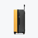 LEVEL8 Voyageur Wide Handle Luggage Airline Approved, 28 Inch Luggage with Spinner Wheels, Hardshell Large Checked Suitcases for Women Men with Tsa Lock, Yellowblack