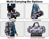 LHI 50L Tactical Duffle Bag for Men, 3 - in - 1 Gym Duffle and Backpack, Shoe Compartment, Laptop Sleeve and MOLLE, Carry - On Travel Weekender and Overnight Bag – Black and White