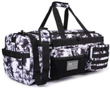 LHI 50L Tactical Duffle Bag for Men, 3 - in - 1 Gym Duffle and Backpack, Shoe Compartment, Laptop Sleeve and MOLLE, Carry - On Travel Weekender and Overnight Bag – Black and White