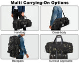 LHI 50L Tactical Duffle Bag for Men, 3 - in - 1 Gym Duffle and Backpack, Shoe Compartment, Laptop Sleeve and MOLLE, Carry - On Travel Weekender and Overnight Bag – Black CP Camo