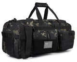 LHI 50L Tactical Duffle Bag for Men, 3-in-1 Gym Duffle and Backpack, Shoe Compartment, Laptop Sleeve and MOLLE, Carry-On Travel Weekender and Overnight Bag – Black CP Camo