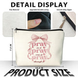 LIANGW Coquette Pink Bow Christian Makeup Bag, Pray On It Pink Girly Cosmetic Bags for Women, Proverbs 31 Woman Gifts, Christian Gifts for Women, Preppy Aesthetic Zipper Makeup Pouch