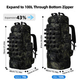LibSkyln 70L/100L Camping Hiking Backpack with Rain Cover, Expandable Large Military Tactical Backpack, Waterproof Molle Racksack Travel Backpacking Daypack for Climbing Trekking (Black CP)