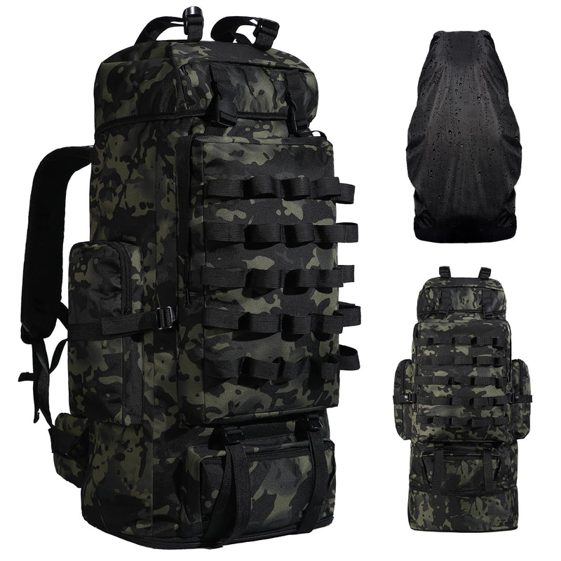 LibSkyln 70L/100L Camping Hiking Backpack with Rain Cover, Expandable Large Military Tactical Backpack, Waterproof Molle Racksack Travel Backpacking Daypack for Climbing Trekking (Black CP)