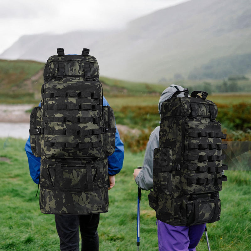 LibSkyln 70L/100L Camping Hiking Backpack with Rain Cover, Expandable Large Military Tactical Backpack, Waterproof Molle Racksack Travel Backpacking Daypack for Climbing Trekking (Black CP)