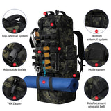 LibSkyln 70L/100L Camping Hiking Backpack with Rain Cover, Expandable Large Military Tactical Backpack, Waterproof Molle Racksack Travel Backpacking Daypack for Climbing Trekking (Black CP)