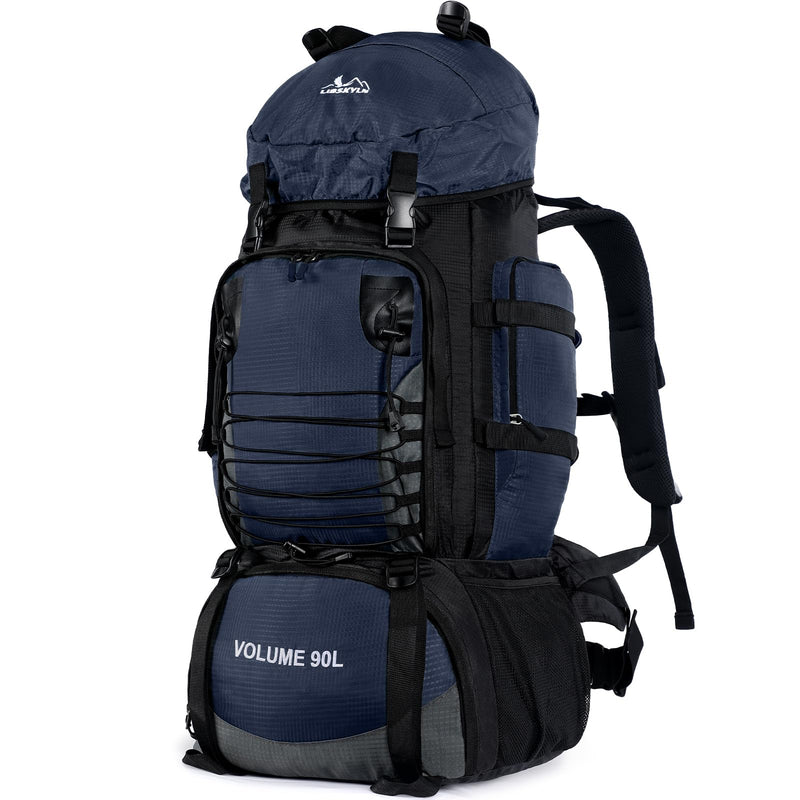 LibSkyln 90L Hiking Backpack, Camping Travel Backpack with Rain Cover Lightweight Travel Daypack for Climbing Camping Touring (Blue)