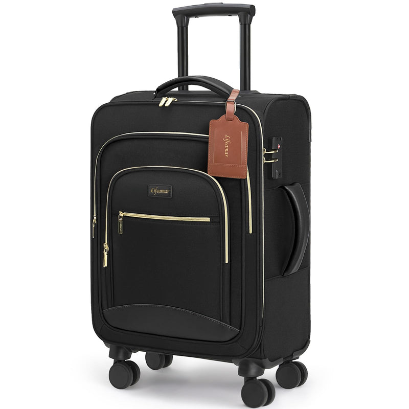 Lifeamar Carry On Luggage 22x14x9 Airline Approved, 20 Inch Softside Suitcase with 360° Spinner Wheels & TSA Lock, Ultra - Lightweight Water - Resistant Large Capacity Luggage for Women & Men