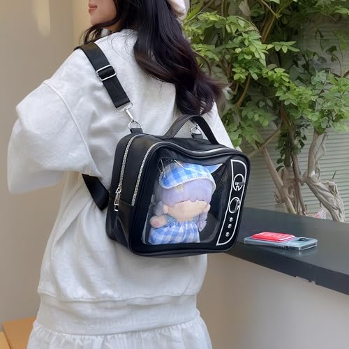 Lifelix Ita Bag Backpack, Convertible Crossbody Bag with Large Pin Display Window, Y2k Anime Cosplay Bookbag for Women Girls (Black)