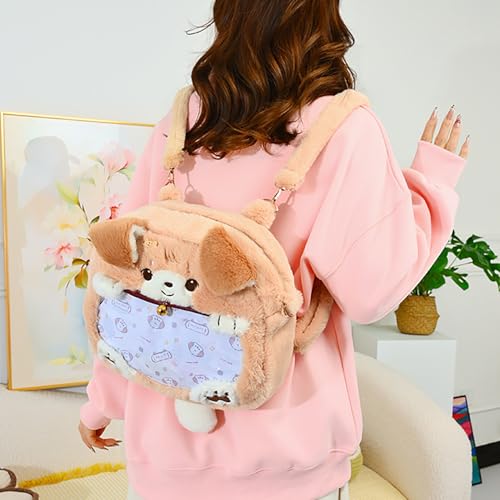 Lifelix Plush Dog Ita Bag Backpack for Kids - Cute Golden Border Collie Crossbody Shoulder Bag with Clear Display Window, Kawaii Stuffed Animal Bookbag for Girls Cosplay Anime Convention