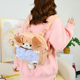 Lifelix Plush Dog Ita Bag Backpack for Kids - Cute Golden Border Collie Crossbody Shoulder Bag with Clear Display Window, Kawaii Stuffed Animal Bookbag for Girls Cosplay Anime Convention