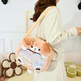 Lifelix Plush Dog Ita Bag Backpack for Kids - Cute Golden Border Collie Crossbody Shoulder Bag with Clear Display Window, Kawaii Stuffed Animal Bookbag for Girls Cosplay Anime Convention