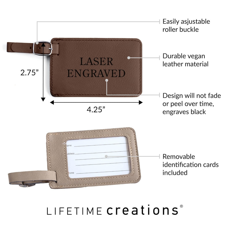 Lifetime Creations Pair (2) Personalized LSU Tigers Luggage Tags (Dark Brown) - Officially Licensed, Vegan Leather Gift for Graduation, Father's Day, Football Fan