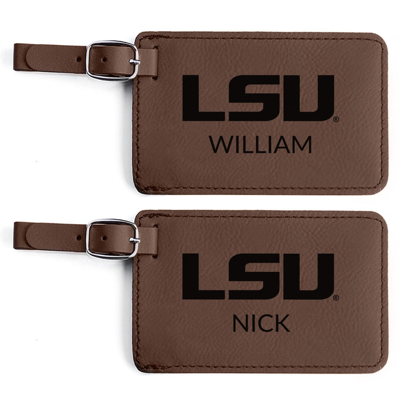 Lifetime Creations Pair (2) Personalized LSU Tigers Luggage Tags (Dark Brown) - Officially Licensed, Vegan Leather Gift for Graduation, Father's Day, Football Fan