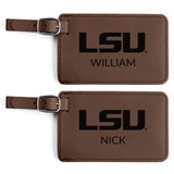 Lifetime Creations Pair (2) Personalized LSU Tigers Luggage Tags (Dark Brown) - Officially Licensed, Vegan Leather Gift for Graduation, Father's Day, Football Fan