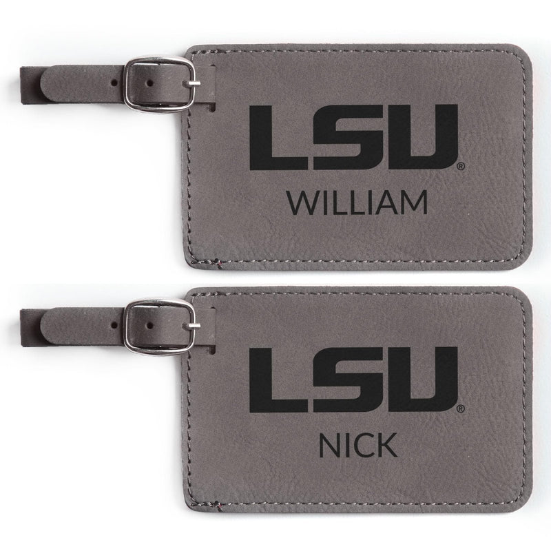 Lifetime Creations Pair (2) Personalized LSU Tigers Luggage Tags (Gray) - Officially Licensed, Vegan Leather Gift for Graduation, Father's Day, Football Fan