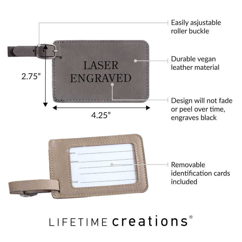 Lifetime Creations Pair (2) Personalized LSU Tigers Luggage Tags (Gray) - Officially Licensed, Vegan Leather Gift for Graduation, Father's Day, Football Fan