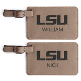 Lifetime Creations Pair (2) Personalized LSU Tigers Luggage Tags (Light Brown) - Officially Licensed, Vegan Leather Gift for Graduation, Father's Day, Football Fan