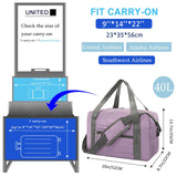 lifwimner Foldable Carry on Luggage Bag 22x14x9 Personal Item Bag for Airplanes Travel Duffel Bag for Women and Men (40L, Purple)