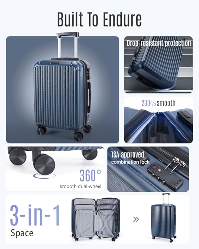 LIGHT FLIGHT 3 Piece Luggage Sets With Spinner Wheels Hardshell TSA Lock