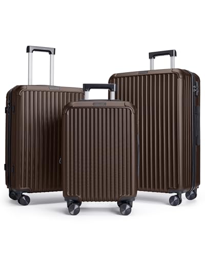LIGHT FLIGHT 3 Piece Luggage Sets With Spinner Wheels Hardshell TSA Lock