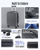 LIGHT FLIGHT Carry On Luggage 22x14x9 Airline Approved, Durable Hard Shell Carry On Suitcases with Wheels, Expandable Hardside Lightweight Travel Luggage with TSA Lock 20 Inch Carry on, Glacier Gray