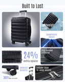 LIGHT FLIGHT Carry On Luggage 22x14x9 Airline Approved, Expandable Carry On Suitcases with Wheels, Lightweight Luggage, Durable Hard Shell 20 Inch Rolling Suit Case for Men Women Travel Black