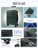 LIGHT FLIGHT Carry On Luggage 22x14x9 Airline Approved, Expandable Carry On Suitcases with Wheels, Lightweight Luggage, Durable Hard Shell 20 Inch Rolling Suit Case for Men Women Travel, Deep Green