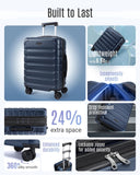 LIGHT FLIGHT Carry On Luggage 22x14x9 Airline Approved, Expandable Carry On Suitcases with Wheels, Lightweight Luggage, Durable Hard Shell 20 Inch Rolling Suit Case for Men Women Travel, Dark Blue