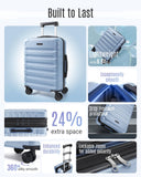 LIGHT FLIGHT Carry On Luggage 22x14x9 Airline Approved, Expandable Carry On Suitcases with Wheels, Lightweight Luggage, Durable Hard Shell 20 Inch Rolling Suit Case for Men Women Travel,Light Blue