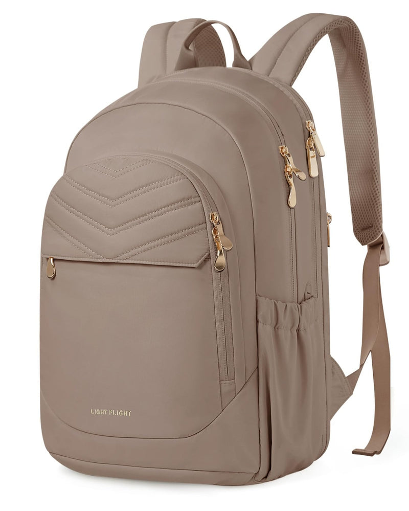 LIGHT FLIGHT College Backpack for Women Travel, 15.6" Laptop Backpack with USB Charging Hole, Water Resistant, Large Capacity, Daypack for Work, Casual Computer Bags, Champagne