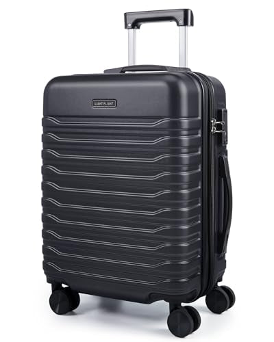 LIGHT FLIGHT Expandable 20" Carry On Luggage 22x14x9, TSA Lock, Black