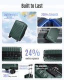 LIGHT FLIGHT Expandable Carry On Luggage 22x14x9 Airline Approved with Double Spinner Wheels, 20 Inch Lightweight Hard Shell Rolling Suitcases with TSA Lock, Pine Green
