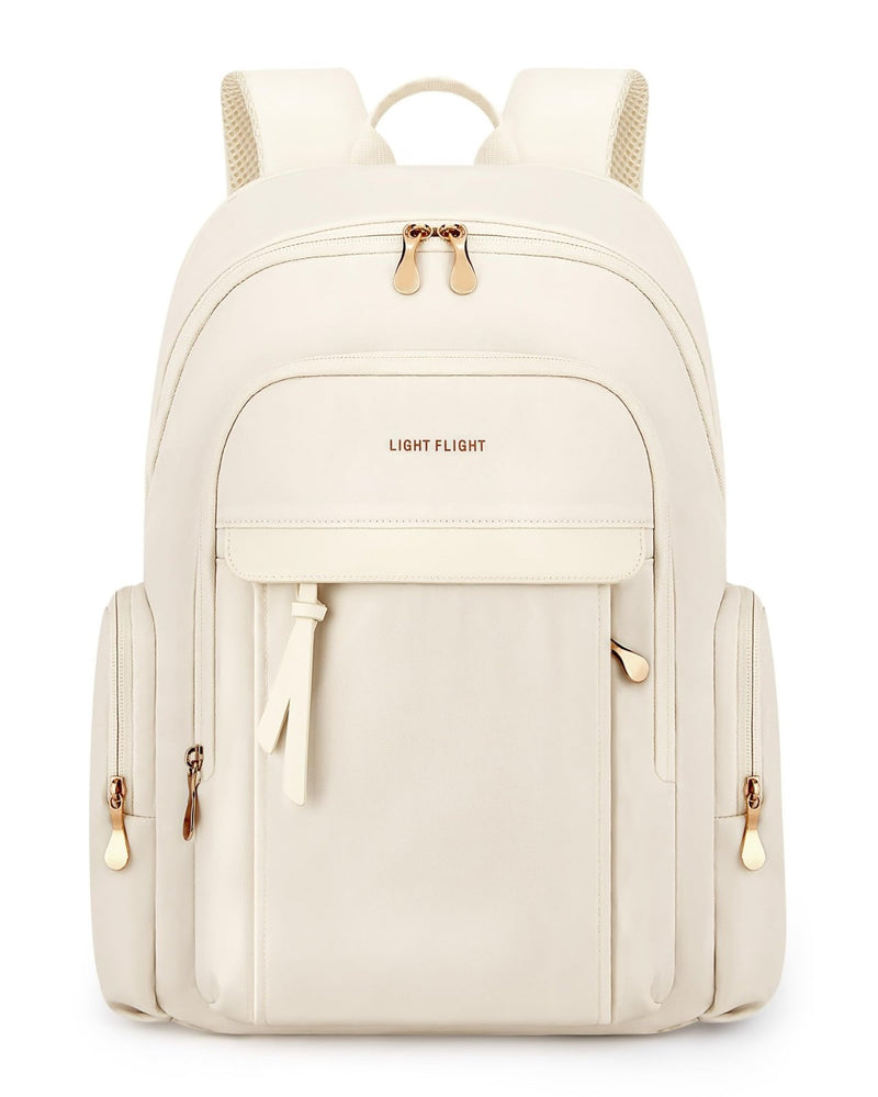 LIGHT FLIGHT Laptop Backpack for Women, 15.6 Inch Work Bag Business Backpack, Water Resistant Travel Bags for College, Beige