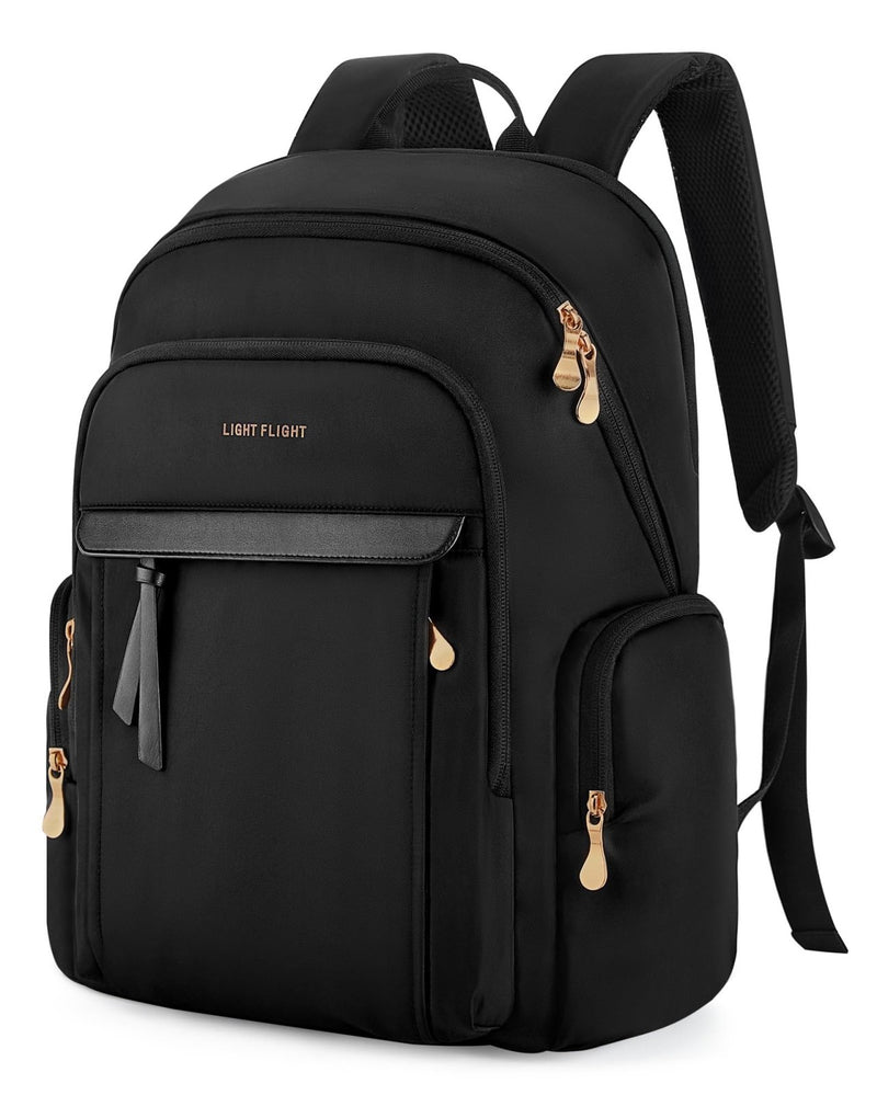 LIGHT FLIGHT Laptop Backpack for Women, 15.6 Inch Work Bag Business Backpack, Water Resistant Travel Bags for College, Black