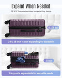 LIGHT FLIGHT Luggage Sets, 3 Piece Durable Suitcase Set with Spinner Wheels, 3 Pcs Hard Shell Lightweight Luggage with TSA Lock, Large Checked Travel Suitcases, 20/24/28 Inch,Purple