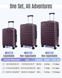 LIGHT FLIGHT Luggage Sets, 3 Piece Durable Suitcase Set with Spinner Wheels, 3 Pcs Hard Shell Lightweight Luggage with TSA Lock, Large Checked Travel Suitcases, 20/24/28 Inch,Purple