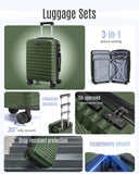 LIGHT FLIGHT Luggage Sets, 3 Piece Durable Suitcase Set with Spinner Wheels, 3 Pcs Hardside Lightweight luggage with TSA Lock, Large Checked Travel Suitcases, 20/24/28 Inch, Pine Green