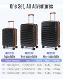 LIGHT FLIGHT Luggage Sets, 3 Piece Durable Suitcase Set with Spinner Wheels, 3 Pcs Hardside Lightweight luggage with TSA Lock, Large Checked Travel Suitcases, 20/24/28 Inch,Black/Brown
