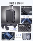 LIGHT FLIGHT Luggage Sets, Durable Hard Shell 3 Piece Set Suitcase with Spinner Wheels, Hardside Lightweight Luggage set with TSA Lock, Large Travel Luggage Set (20" 24" 28"), Glacier Gray