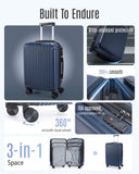 LIGHT FLIGHT Luggage Sets, Durable Hard Shell 3 Piece Set Suitcase with Spinner Wheels, Hardside Lightweight Luggage set with TSA Lock, Large Travel Luggage Set (20" 24" 28"), Dark Blue