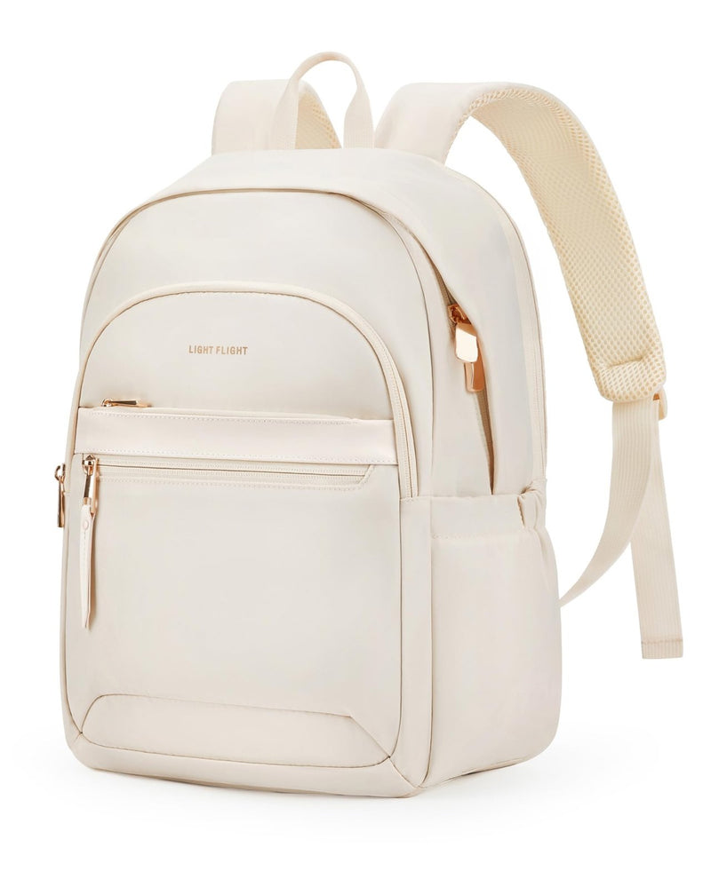 LIGHT FLIGHT Travel Backpack for Women, 15.6 Inch Stylish Laptop Backpack, Computer Bag for College Work Daily, Water - Resistant Casual Daypack with USB Port, Beige