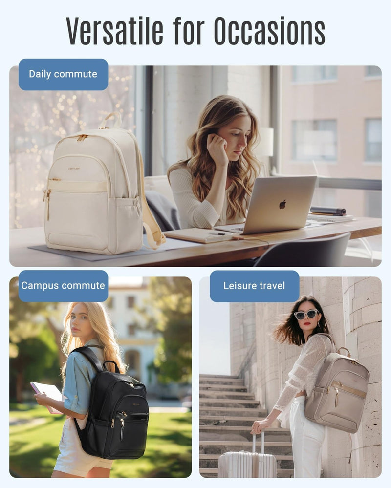LIGHT FLIGHT Travel Backpack for Women, 15.6 Inch Stylish Laptop Backpack, Computer Bag for College Work Daily, Water - Resistant Casual Daypack with USB Port, Black