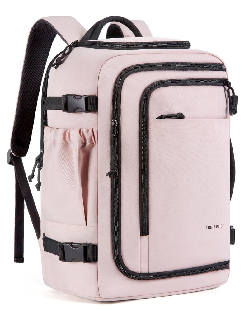LIGHT FLIGHT Travel Backpack, TSA Friendly Flight Approved Carry on Backpack Water - resistant Lightweight Business Large Weekender Bag Casual Daypack 17.3" Laptop Backpack for Men Women, Pink
