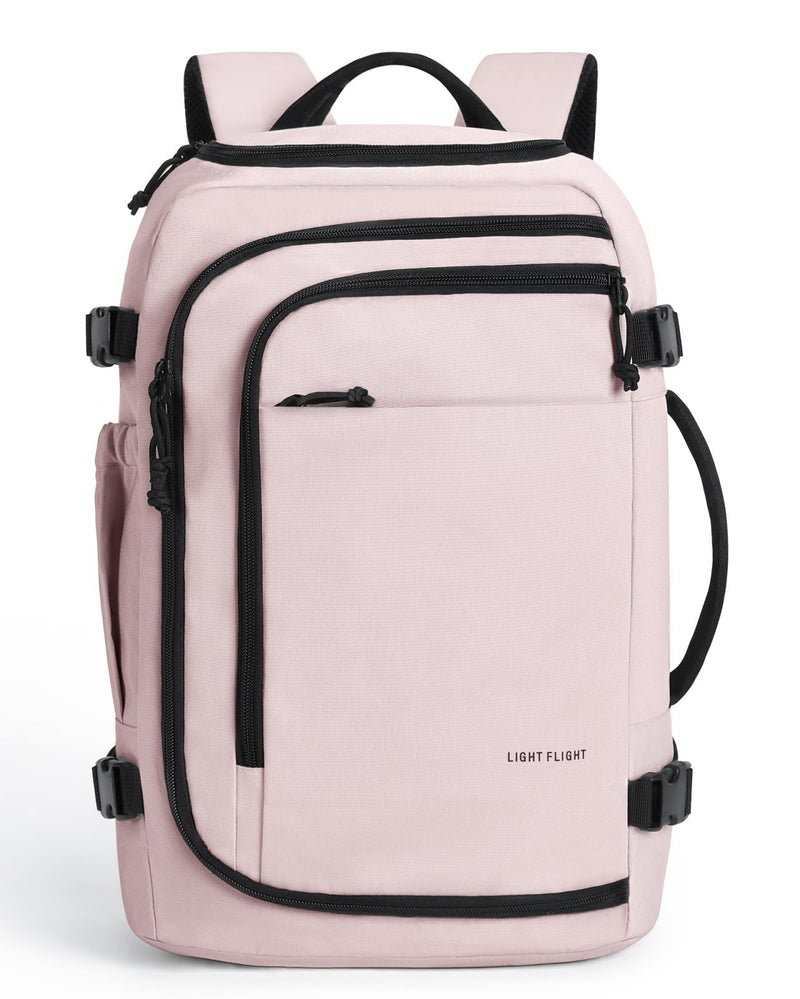 LIGHT FLIGHT Travel Backpack, TSA Friendly Flight Approved Carry on Backpack Water - resistant Lightweight Business Large Weekender Bag Casual Daypack 17.3" Laptop Backpack for Men Women, Pink