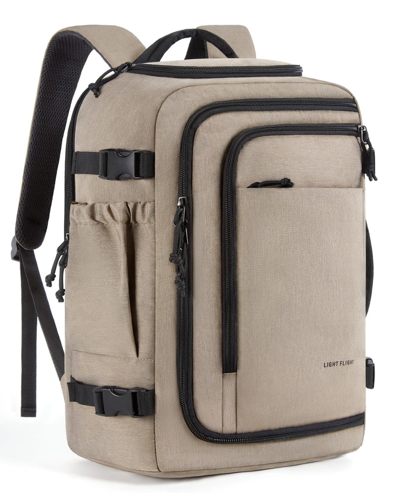 LIGHT FLIGHT Travel Backpack, TSA Friendly Flight Approved Carry on Backpack Water - resistant Lightweight Business Large Weekender Bag Casual Daypack 17.3" Laptop Backpack for Men Women, Brown