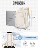 LIGHT FLIGHT Travel Laptop Backpack for Women, 15.6 Inch Backpack with USB Charging Hole, Water Resistant College Bookbag, Large Capacity Black Computer Backpacks for Work, Warm Beige