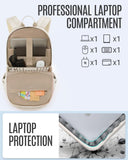 LIGHT FLIGHT Travel Laptop Backpack for Women, 15.6 Inch Backpack with USB Charging Hole, Water Resistant College Bookbag, Large Capacity Black Computer Backpacks for Work, Warm Beige